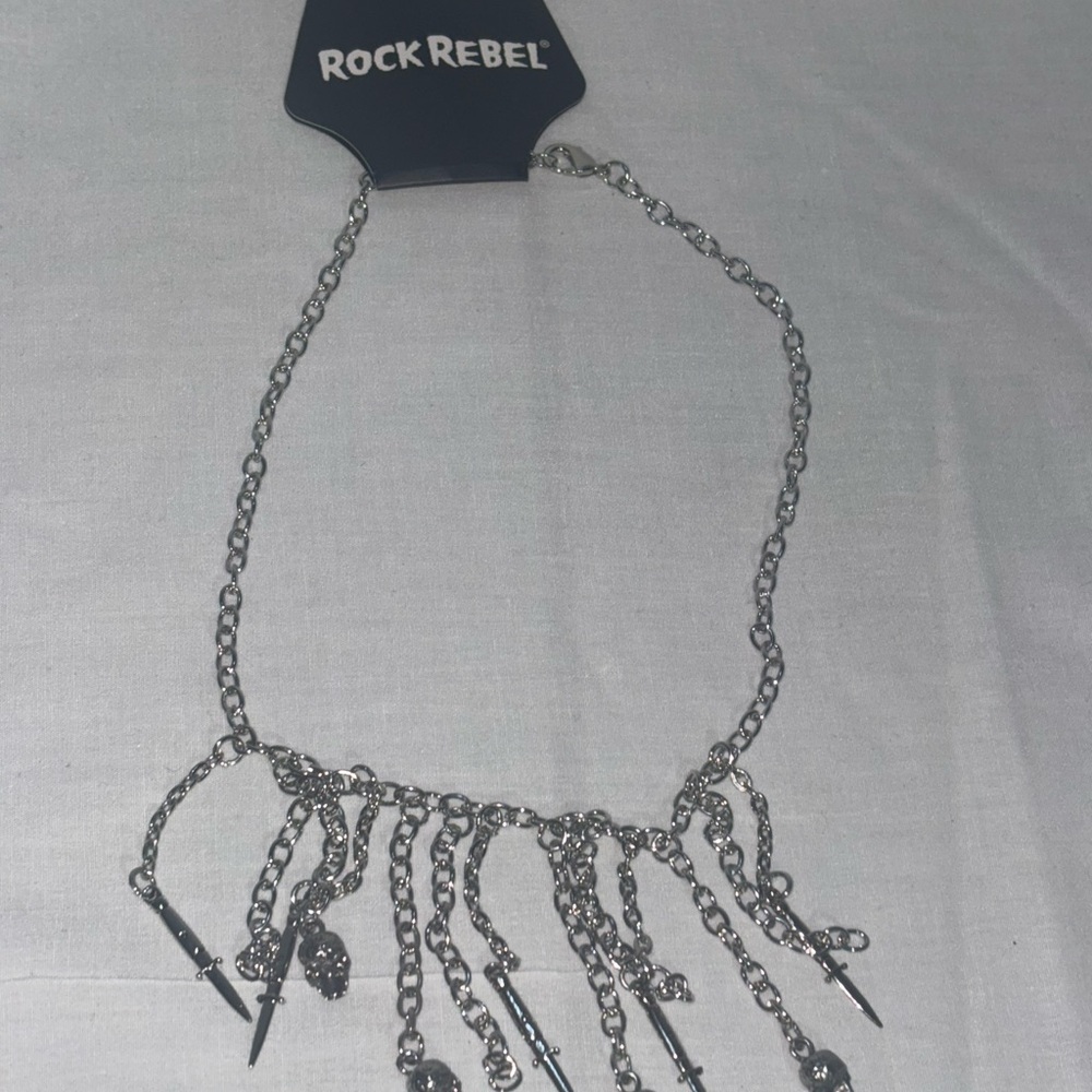 Silver Skull and Spike Necklace